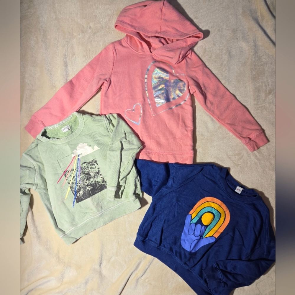 Kids Graphic Sweatshirt Set - Pink, Green, and Blue